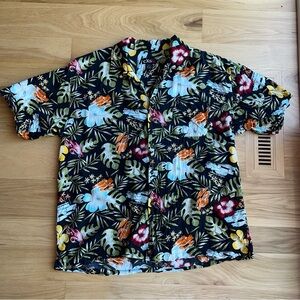 Hawaiian Shirt CSX21 Black Palm Fronds Flowers Vintage Cars Men's XXL